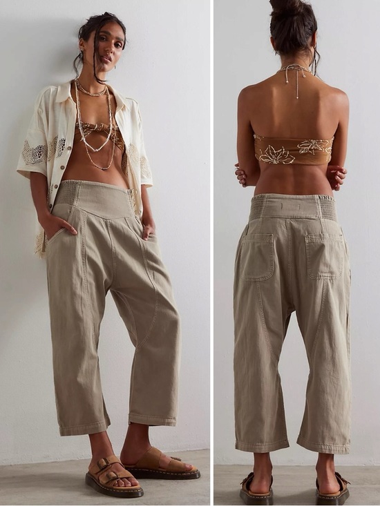 Free People Denim - Free People Bohemian Lunan Crop Harem Jeans Savannah Khaki Size XL NWT